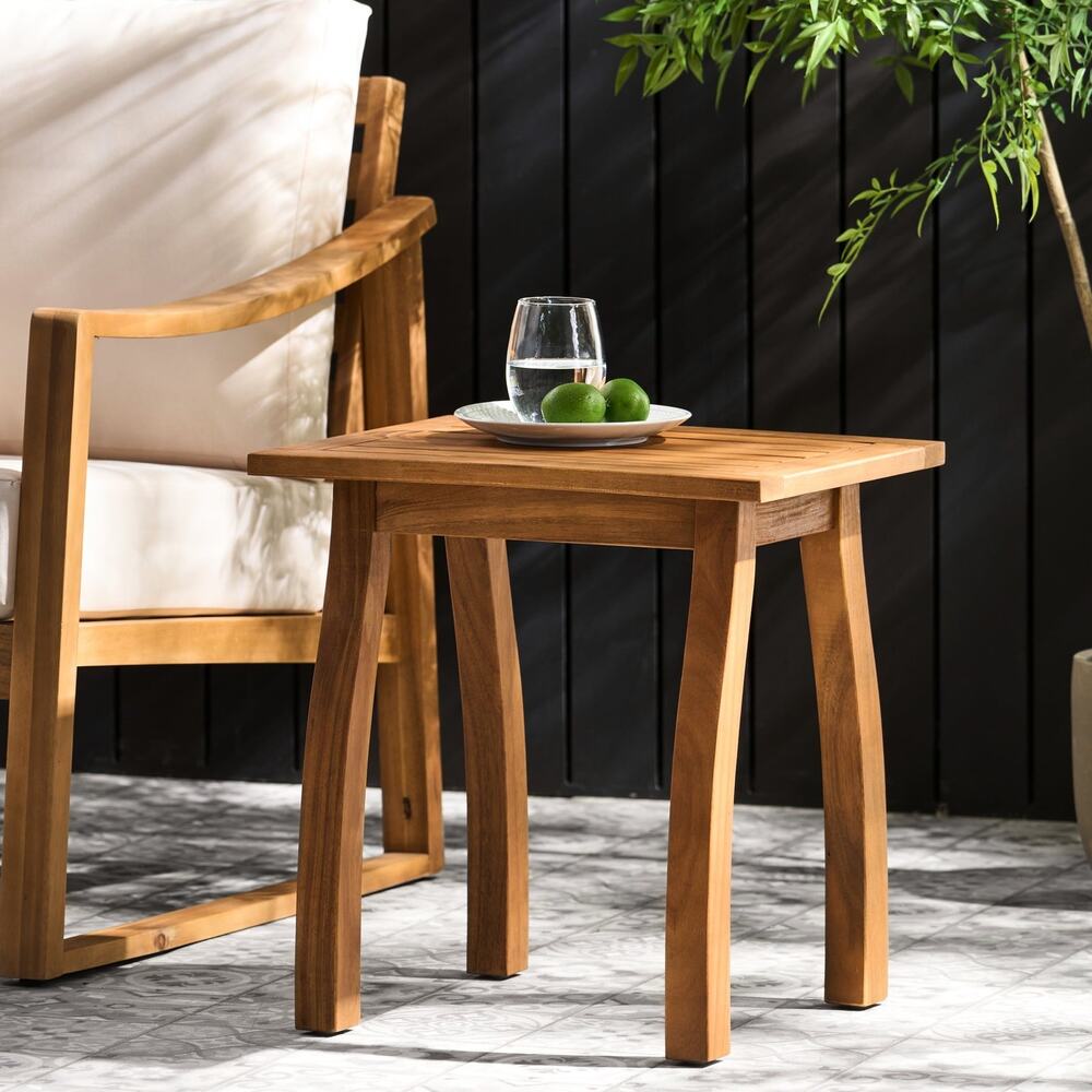 Outdoor Slatted Teak Wood Patio End Table 19in